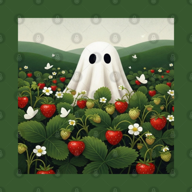 Ghost Strawberry Tee - Berry Spooky Funny Summer. strawberry field, cute ghost, funny summer, bizarre humor, cottagecore, spooky adorable, fruit picking, halloween in july, whimsical apparel, weird aesthetic, funny seasonal gift by OUTFITPAW