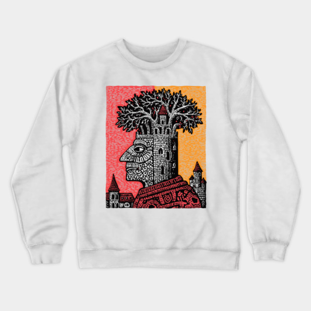 Mind Palace | Surreal Linocut Art Crewneck Sweatshirt by TuncGK