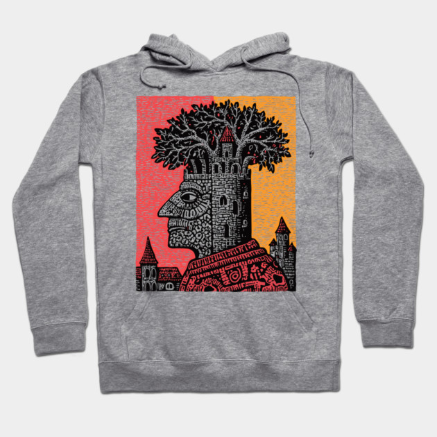 Mind Palace | Surreal Linocut Art Hoodie by TuncGK