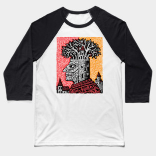 Mind Palace | Surreal Linocut Art Baseball T-Shirt