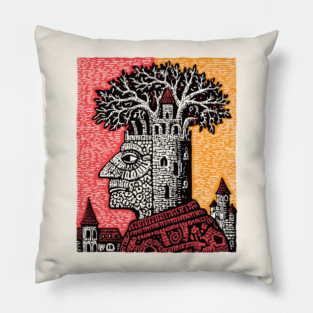 Mind Palace | Surreal Linocut Art Pillow