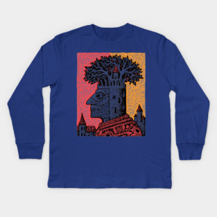 Mind Palace | Surreal Linocut Art Kids Long Sleeve T-Shirt