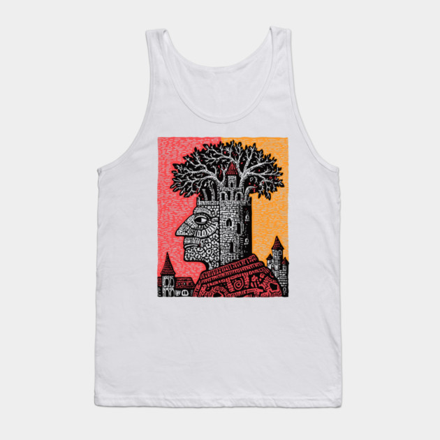 Mind Palace | Surreal Linocut Art Tank Top by TuncGK