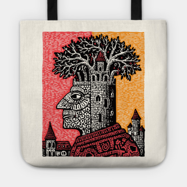 Mind Palace | Surreal Linocut Art Tote by TuncGK