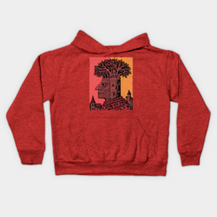 Mind Palace | Surreal Linocut Art Kids Hoodie