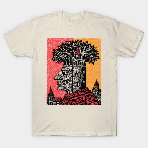 Mind Palace | Surreal Linocut Art T-Shirt by TuncGK