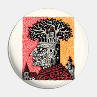 Mind Palace | Surreal Linocut Art Pin