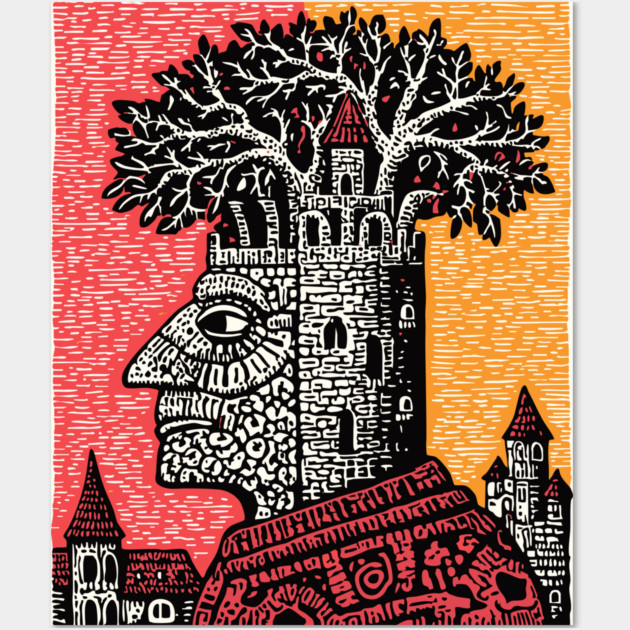 Mind Palace | Surreal Linocut Art Wall Art by TuncGK