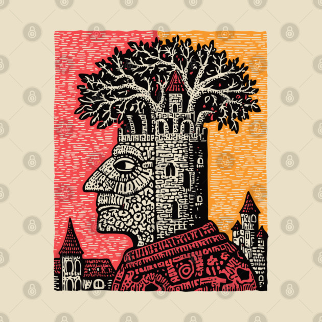 Mind Palace | Surreal Linocut Art by TuncGK