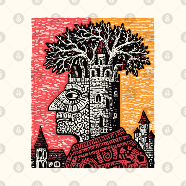 Mind Palace | Surreal Linocut Art by TuncGK