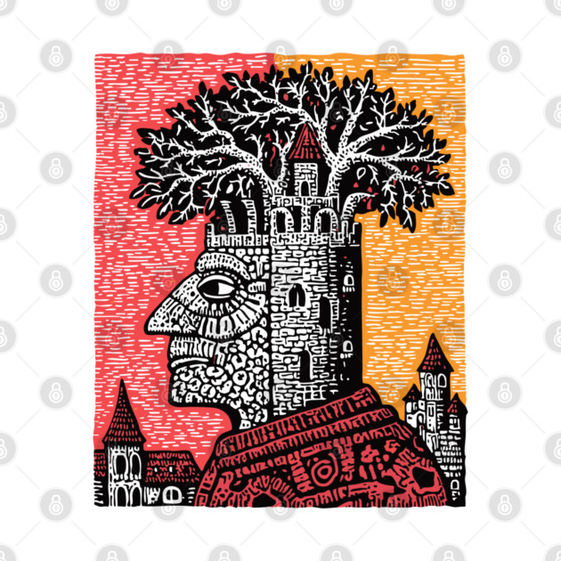 Mind Palace | Surreal Linocut Art by TuncGK