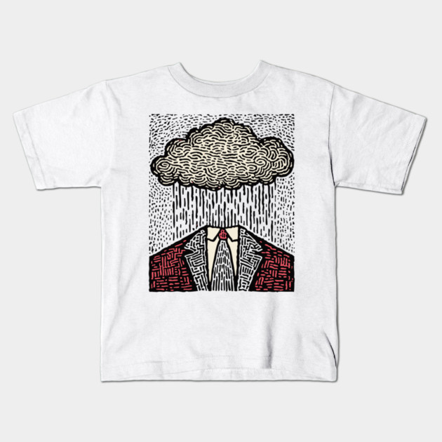 Brain Fog | Surreal Linocut Print Kids T-Shirt by TuncGK