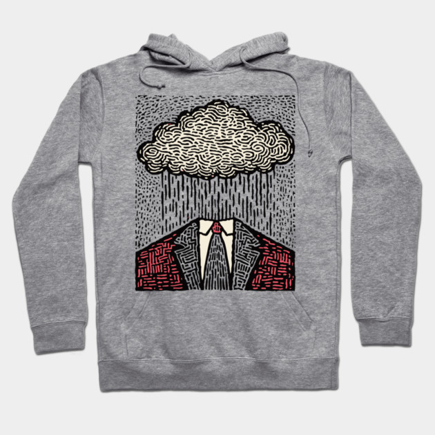 Brain Fog | Surreal Linocut Print Hoodie by TuncGK