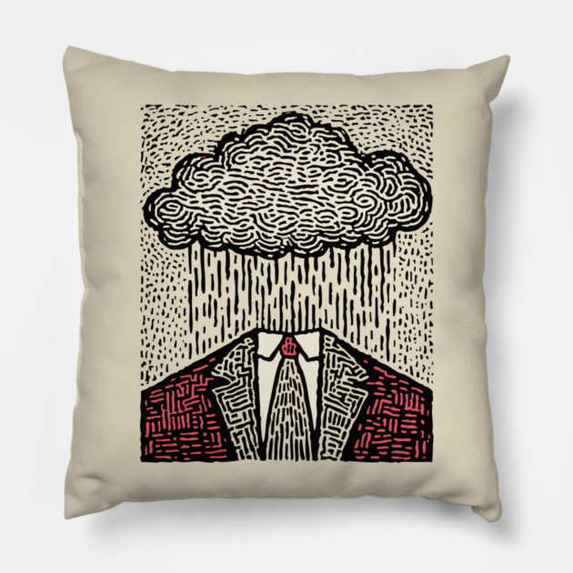 Brain Fog | Surreal Linocut Print Pillow by TuncGK