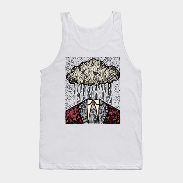 Brain Fog | Surreal Linocut Print Tank Top by TuncGK