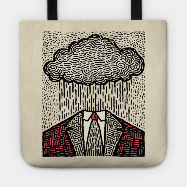 Brain Fog | Surreal Linocut Print Tote by TuncGK