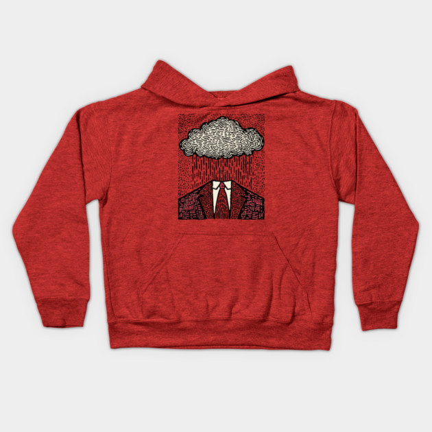 Brain Fog | Surreal Linocut Print Kids Hoodie by TuncGK
