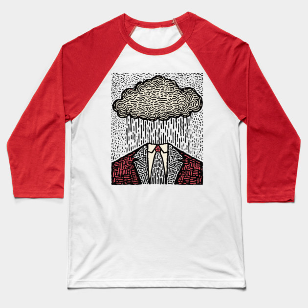 Brain Fog | Surreal Linocut Print Baseball T-Shirt by TuncGK