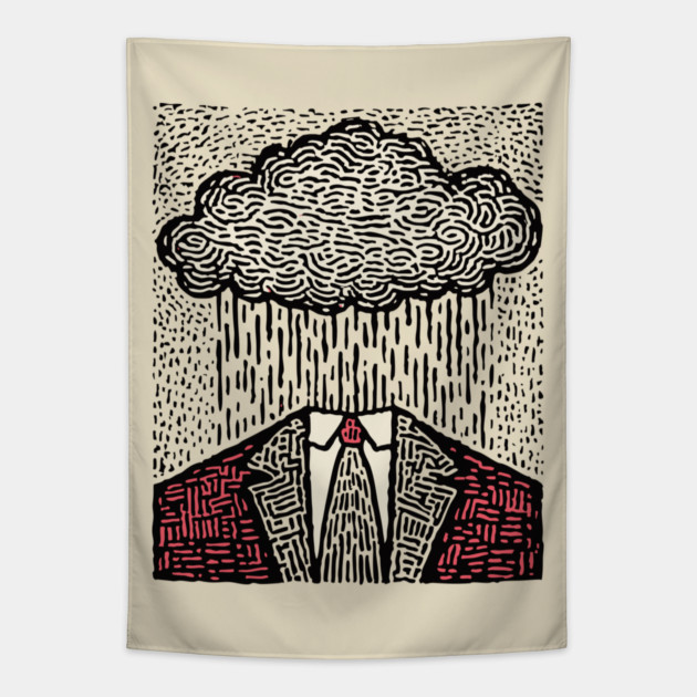 Brain Fog | Surreal Linocut Print Tapestry by TuncGK