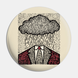 Brain Fog | Surreal Linocut Print Pin