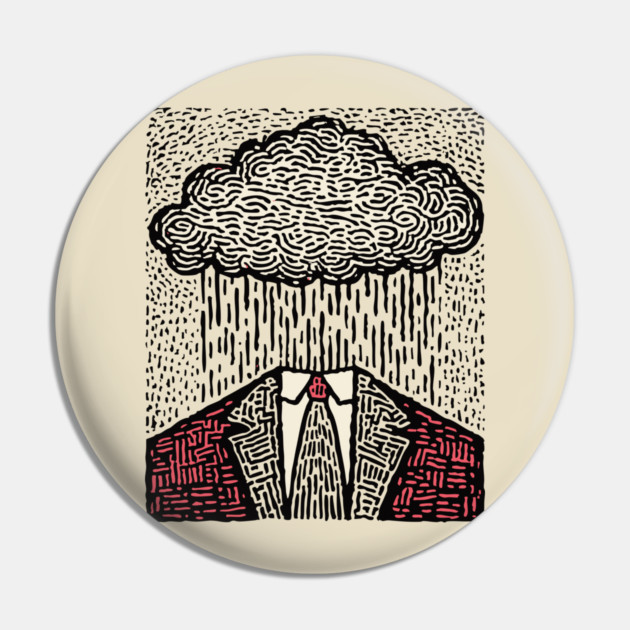 Brain Fog | Surreal Linocut Print Pin by TuncGK