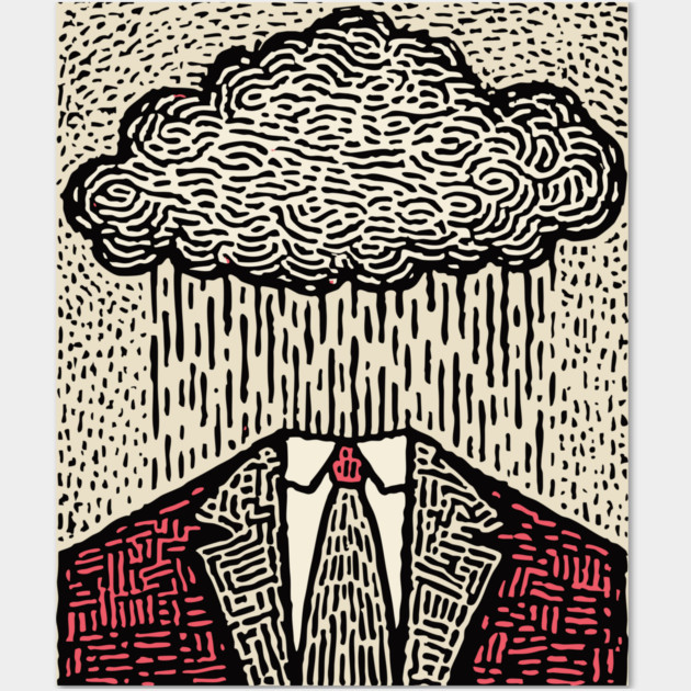 Brain Fog | Surreal Linocut Print Wall Art by TuncGK