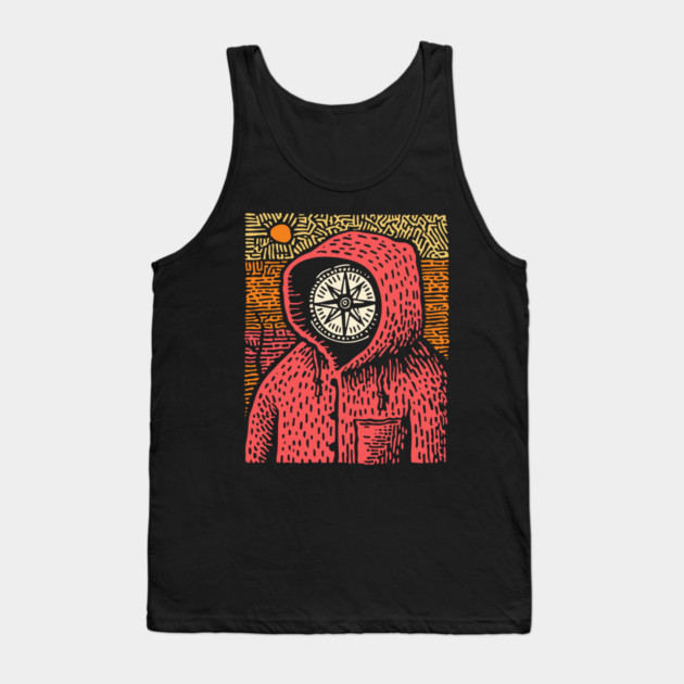The Wanderer | Linocut Compass Design Tank Top by TuncGK