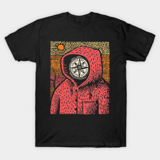 The Wanderer | Linocut Compass Design T-Shirt