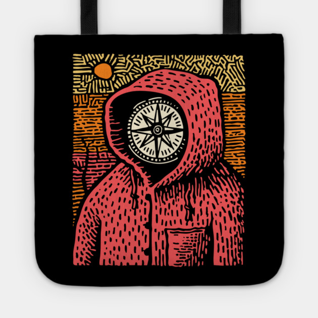 The Wanderer | Linocut Compass Design Tote by TuncGK