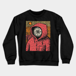 The Wanderer | Linocut Compass Design Crewneck Sweatshirt