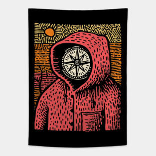 The Wanderer | Linocut Compass Design Tapestry