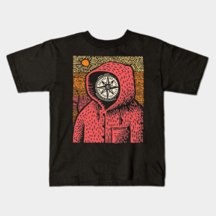 The Wanderer | Linocut Compass Design Kids T-Shirt