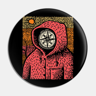 The Wanderer | Linocut Compass Design Pin