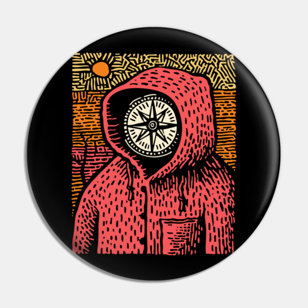 The Wanderer | Linocut Compass Design Pin by TuncGK