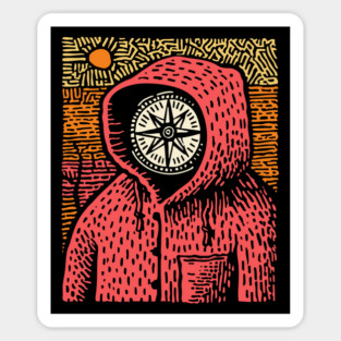 The Wanderer | Linocut Compass Design Sticker