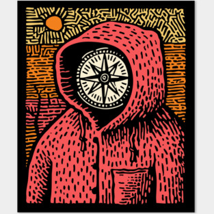 The Wanderer | Linocut Compass Design Posters and Art