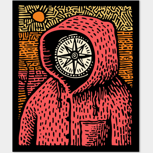 The Wanderer | Linocut Compass Design Wall Art by TuncGK