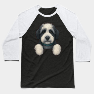 Cute Bernedoodle Peeking — Doodle Puppy for Dog Lovers Baseball T-Shirt