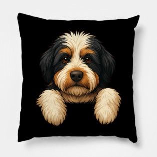 Cute Peeking Bernedoodle — Doodle Puppy Dog Lover Tee Pillow