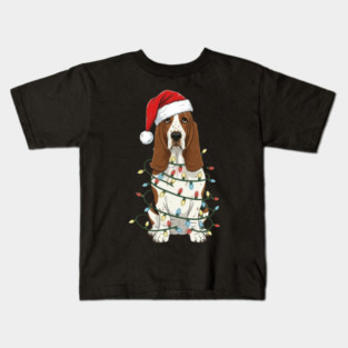 Basset Hound Santa Hat Christmas Lights Kids T-Shirt