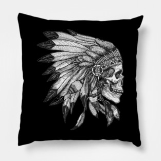 Indigenous People American Motorcycle Skull Native Indian Eagle Chief Vintage Pillow