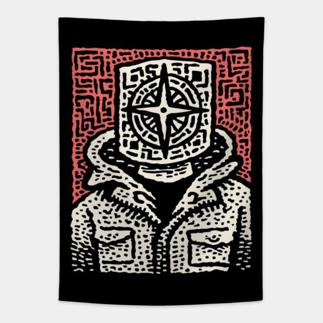 Inner North | Minimalist Compass Art Tapestry by TuncGK