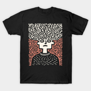 Tangled Thoughts | Surreal Linocut Portrait T-Shirt