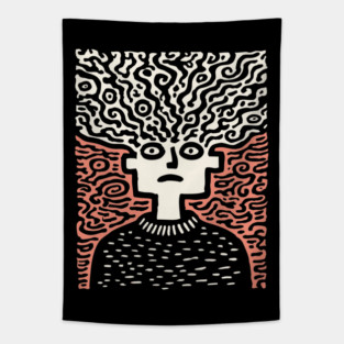 Tangled Thoughts | Surreal Linocut Portrait Tapestry