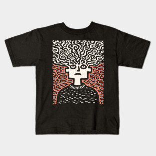 Tangled Thoughts | Surreal Linocut Portrait Kids T-Shirt