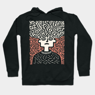 Tangled Thoughts | Surreal Linocut Portrait Hoodie