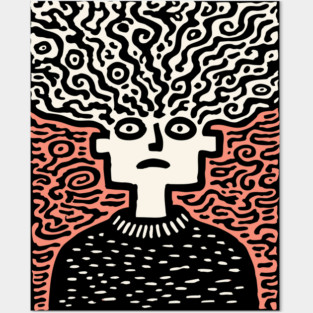 Tangled Thoughts | Surreal Linocut Portrait Posters and Art