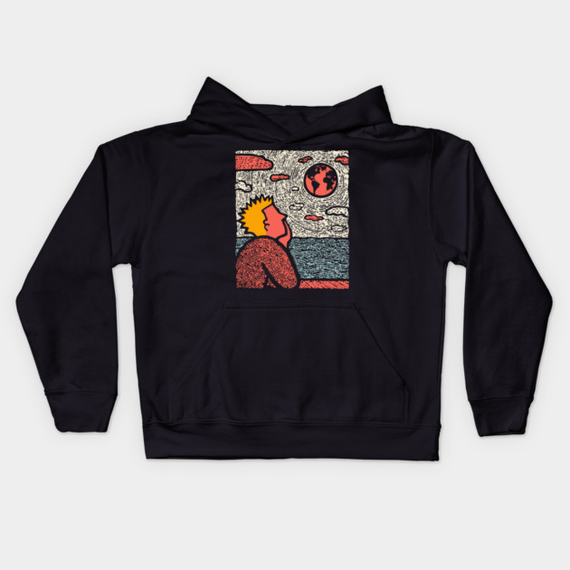 Earth Gazer | Cosmic Pop Art Kids Hoodie by TuncGK