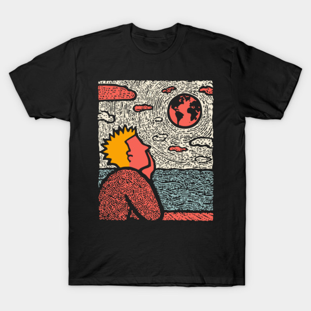 Earth Gazer | Cosmic Pop Art T-Shirt by TuncGK