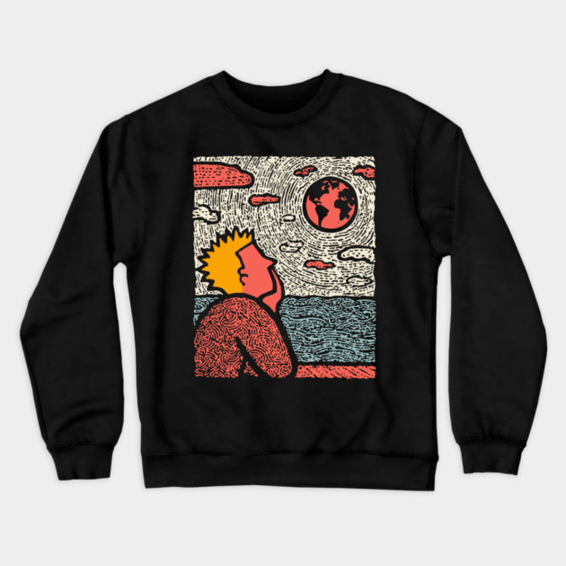 Earth Gazer | Cosmic Pop Art Crewneck Sweatshirt by TuncGK